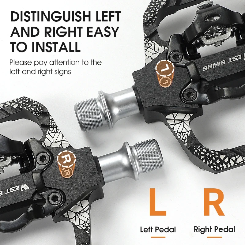 WEST BIKING 자전거 자동 잠금 페달 2In1 SPD 시스템 용 무료 클리트 포함 MTB Road 알루미늄 밀폐형 베어링 잠금 액세서리