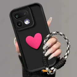 Matte Soft Protective Phone Case with Lanyard for Realme 16 Pro (Black Rose)