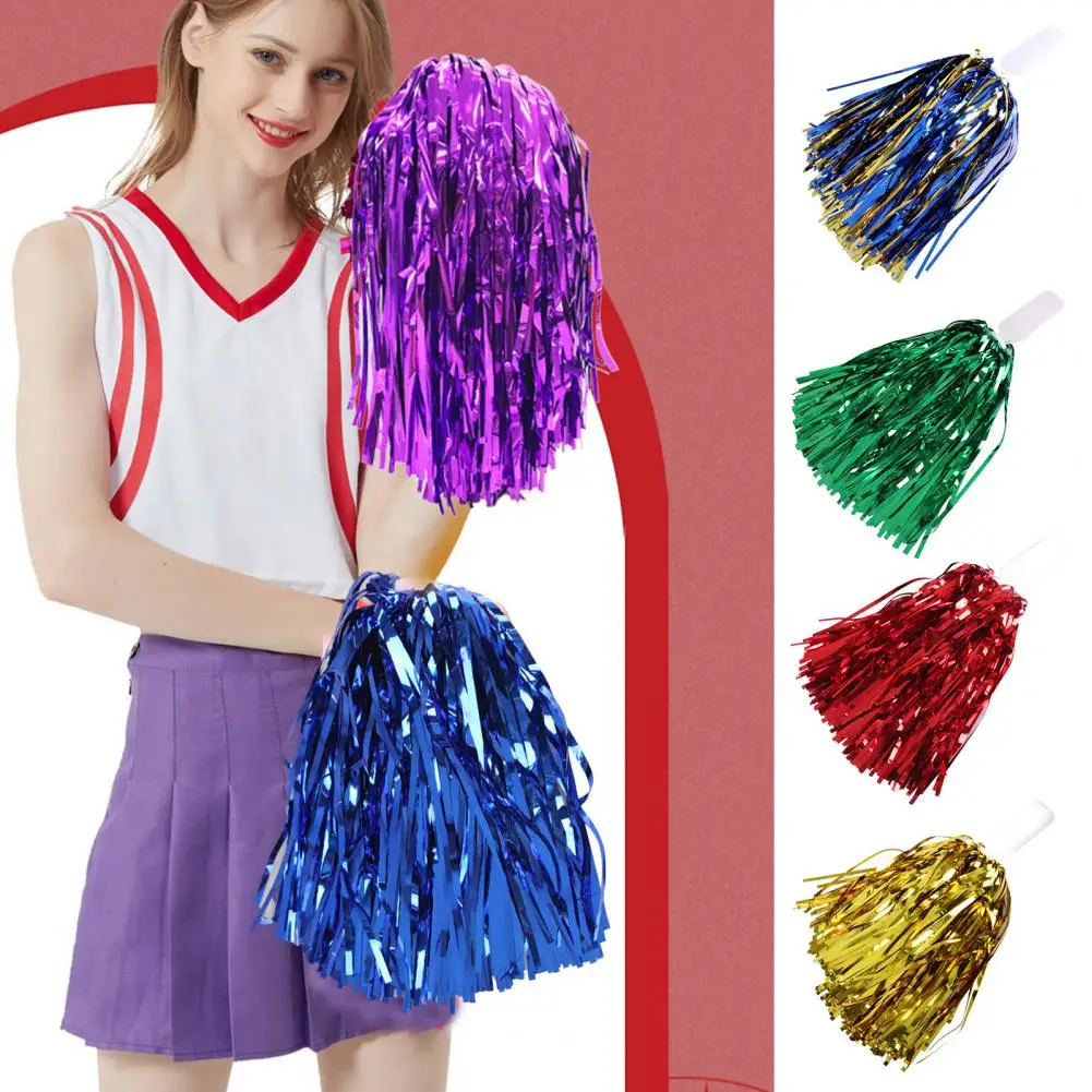 Cheerleader Pom Poms With Handle Cheer Balls Gold Yellow Pink Red Green Blue Cheerleaders Holding Flowers Women Girl Pompoms cheerleading pom poms cheerleading ball