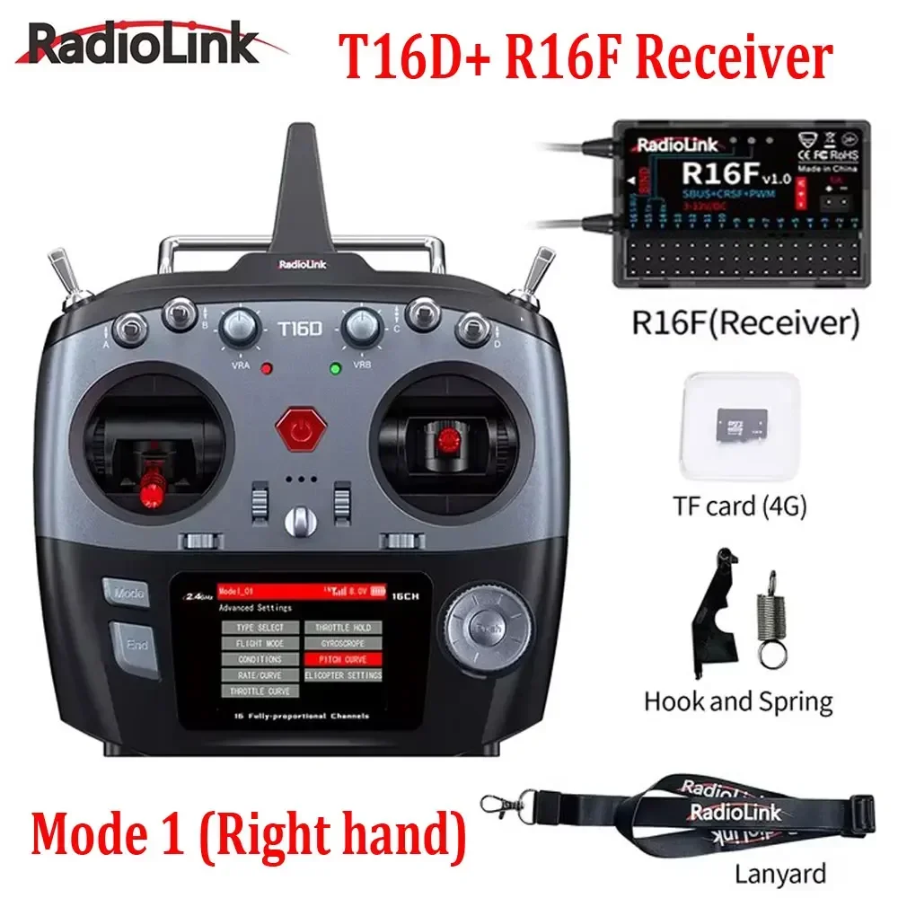 Détail des molettes et interrupteurs sur les côtés de la RadioLink T16D Radiocommande 16 Canaux 2,4 GHz avec Récepteur R16F