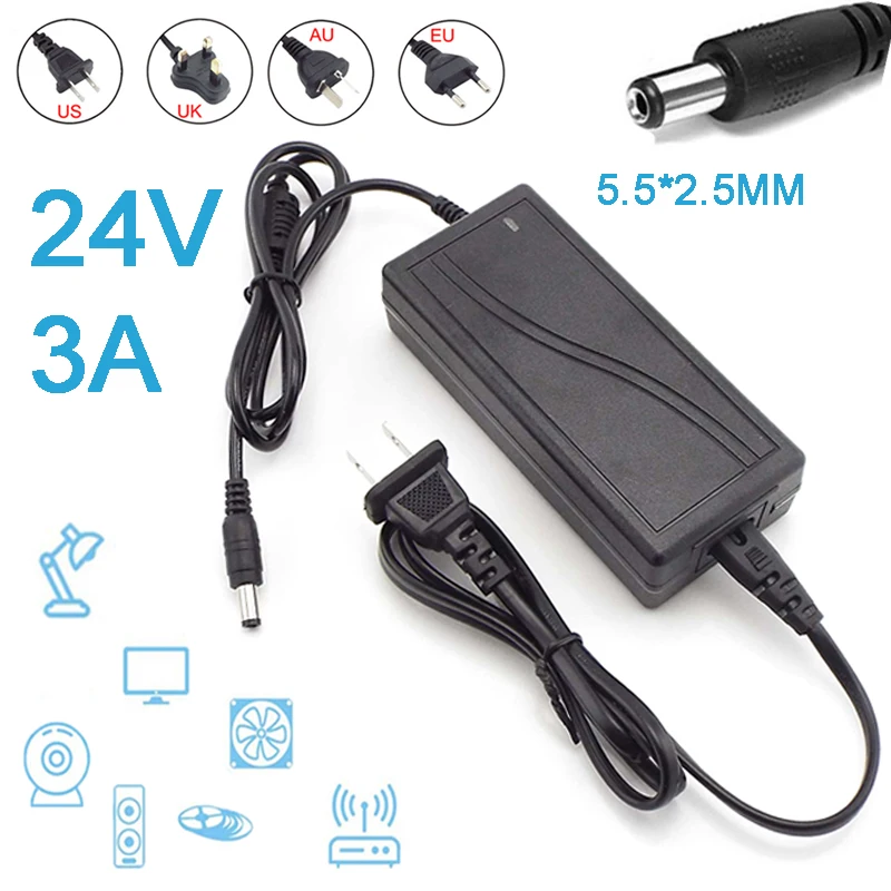 

24V 3A 3000ma CCTV Camera Power Supply AC DC Adapter Converter Charger 110-240V Switching Power Supplies For LED Strip Light