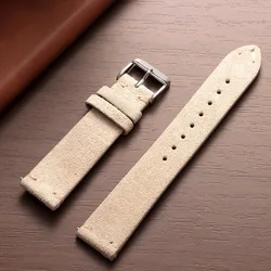 Vintage Suede Leather Quick Release Watch Strap with Pin Buckle - 22mm (Beige)