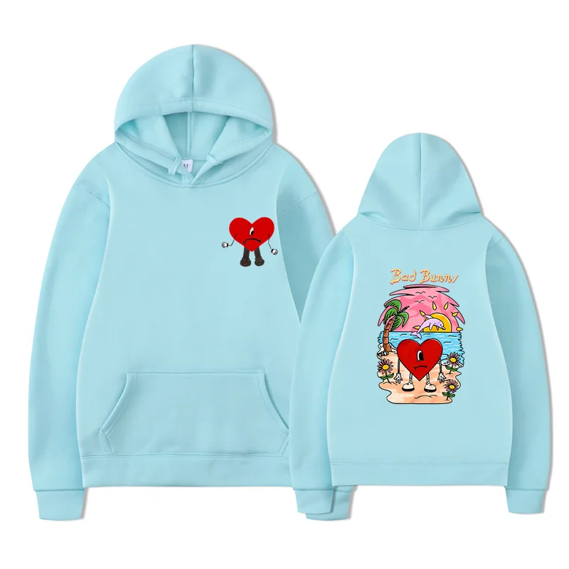 Bad Bunny UN VERANO SIN TI Pattern Double Sided Printed Hoodies Men Women Winter Sweatshirts Unisex Pullover Streetwear Coats for customized hoodies men hoodie
