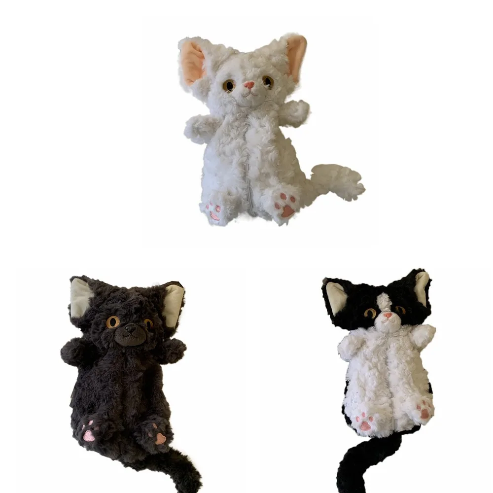 Kawaii Long Tail Cat Doll Pencil Bag Plush Simulated Cat Doll Stationery Bag Large Capacity Cartoon Cat Pen Pouch School