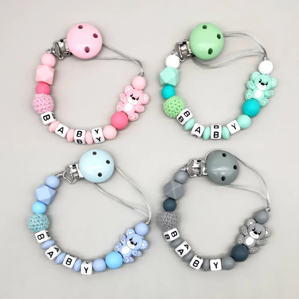 Baby Customizable Personalized Name Baby Pacifier Clip, Alphabet Beads, Safe Silicone Material