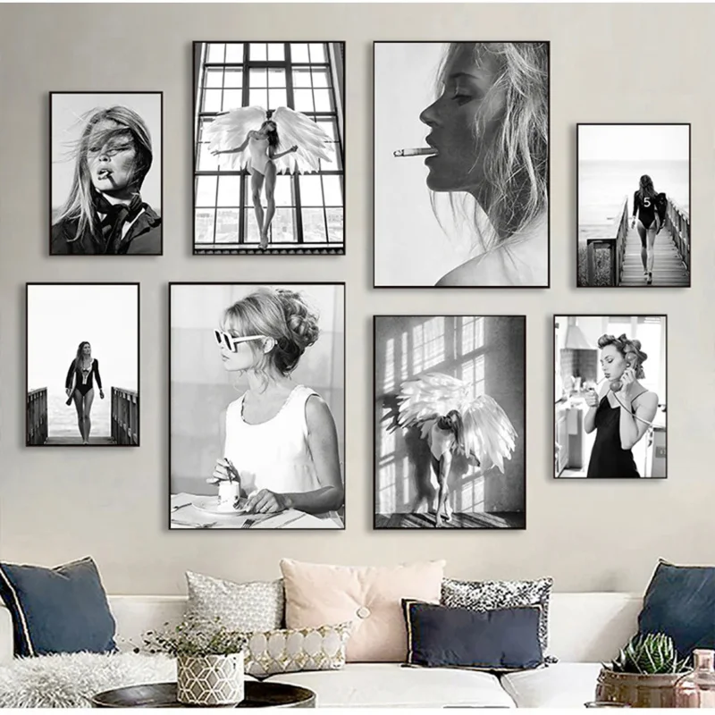 

Black White Picture Fashion Sexy Girls Home Decor Fashion Poster Canvas Print Surf Wall Art Smoking Painting
