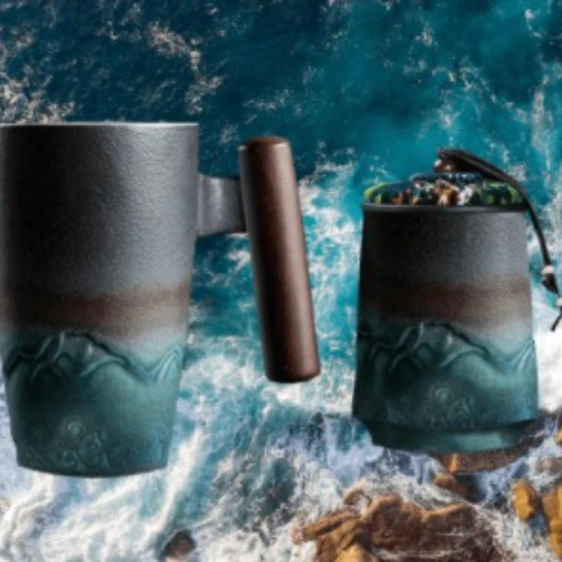 1Pc Gradient Glazed Mug Tea Jar Office Filter Tea Cup Household Large Capacity Handheld Gift Tea Separation Cup with Lid