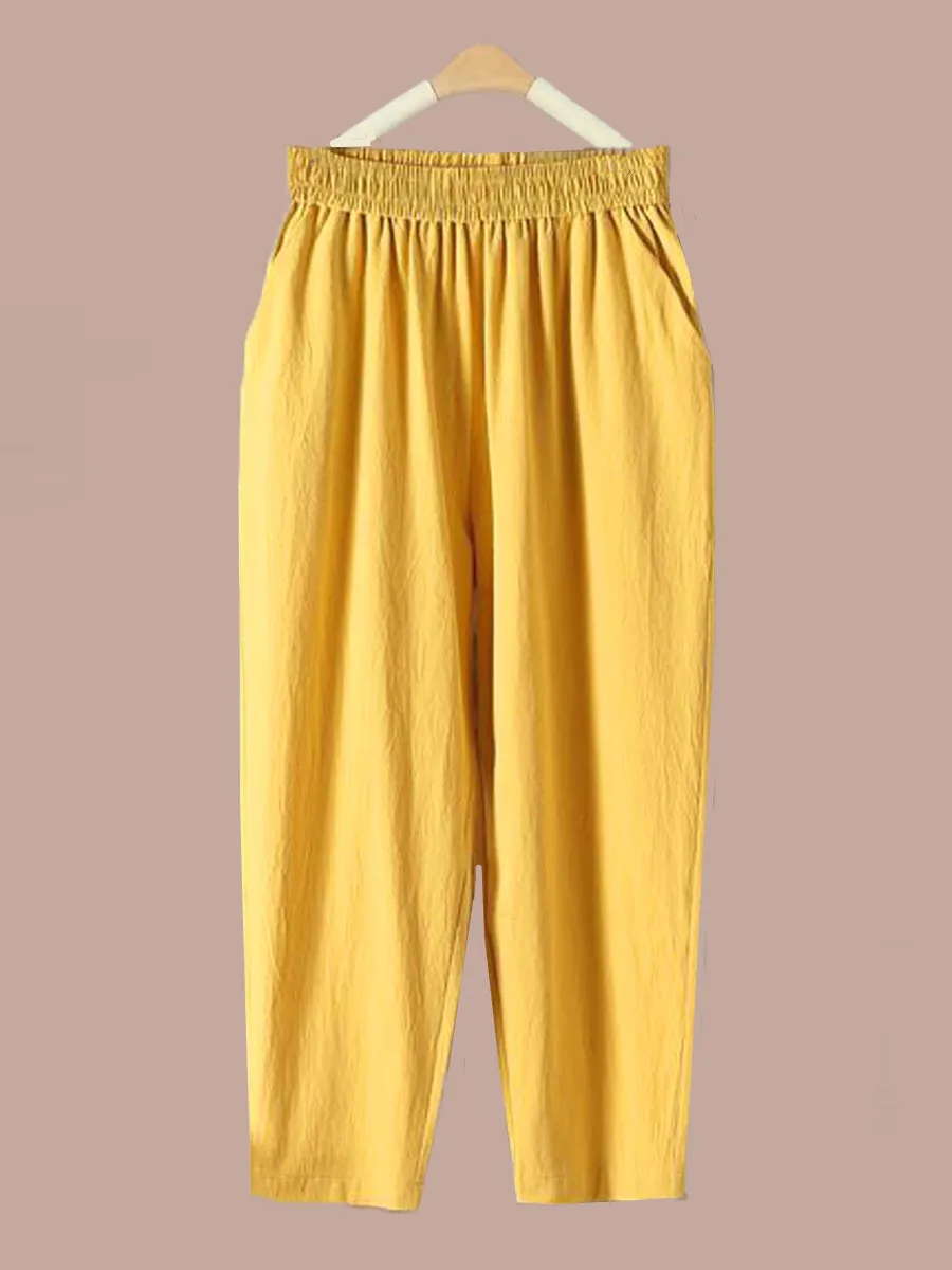 Summer 2024 Thin Cotton Linen High Waist Straight Leg Casual Pants Women's Harem Pants Loose Fit Korean Sle Nine Points