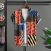 2025 Hawaiian Shirt Men Fashion Flower Geometric Printed Blouse Single-breasted Beach Short SleeveTops Men's Holiday Clothing 1