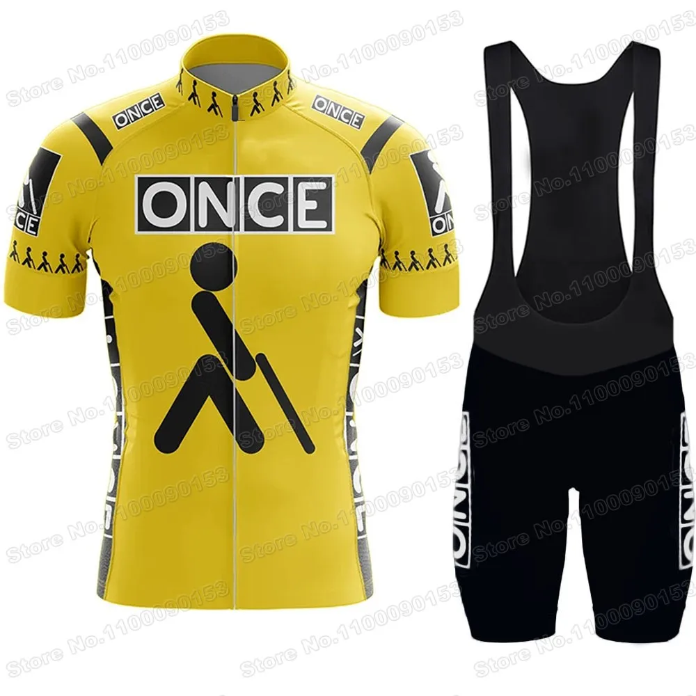 2025 ONCE Team Cycling Jersey Set Retro Cycling Clothing Yellow Pink Red Black Men Summer Road Bike Suit Bicycle Bib Shorts 2