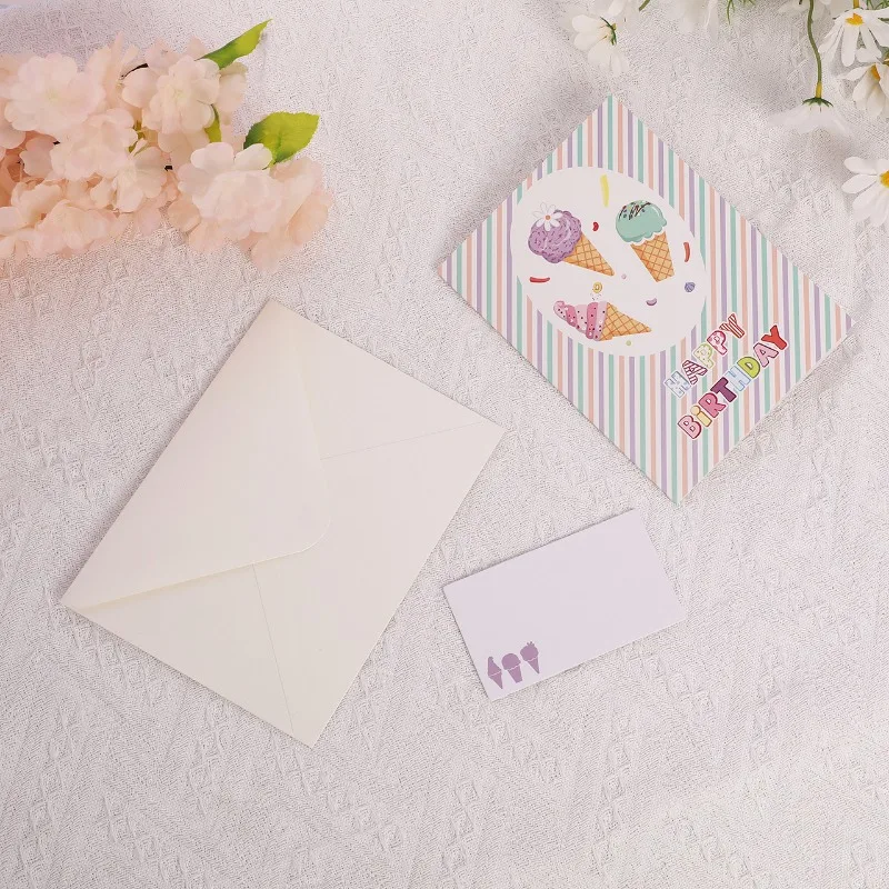 1 pcs Pop up style American ice cream Happy Birthday greeting card children's cartoon postcard cute 3D pop-up food cake gift