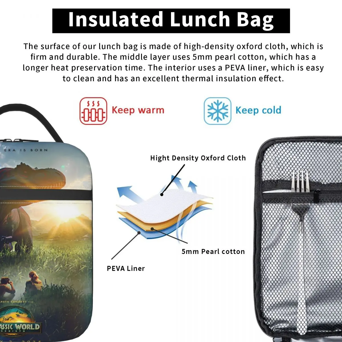 Jurassic World 4 Rebirth Teaser Insulated Lunch Bag for Men Women Dinosaur Movie Storage Food Box Thermal Lunch Boxes For Picnic
