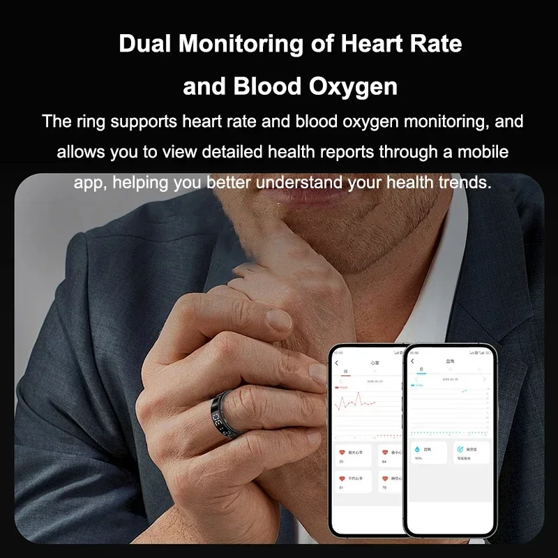 Smart Ring For Men Women Multifunctional Health Tracker Heart Rate Blood Oxygen Monitor Sport 5ATM Waterproof Ring Sleep Fitness - 6