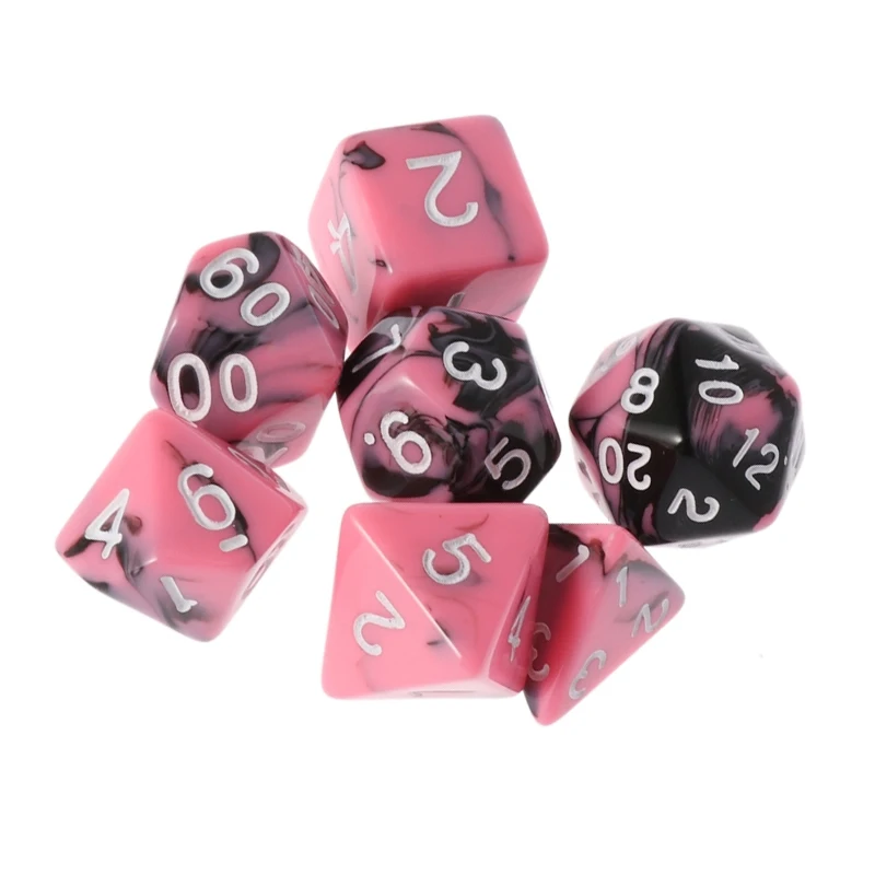 

Mayitr 7pcs D4-D20 Pink+Black Polyhedral Numbers Dice Multi-faceted Digital Dices For Board Games Entertainment Accessories