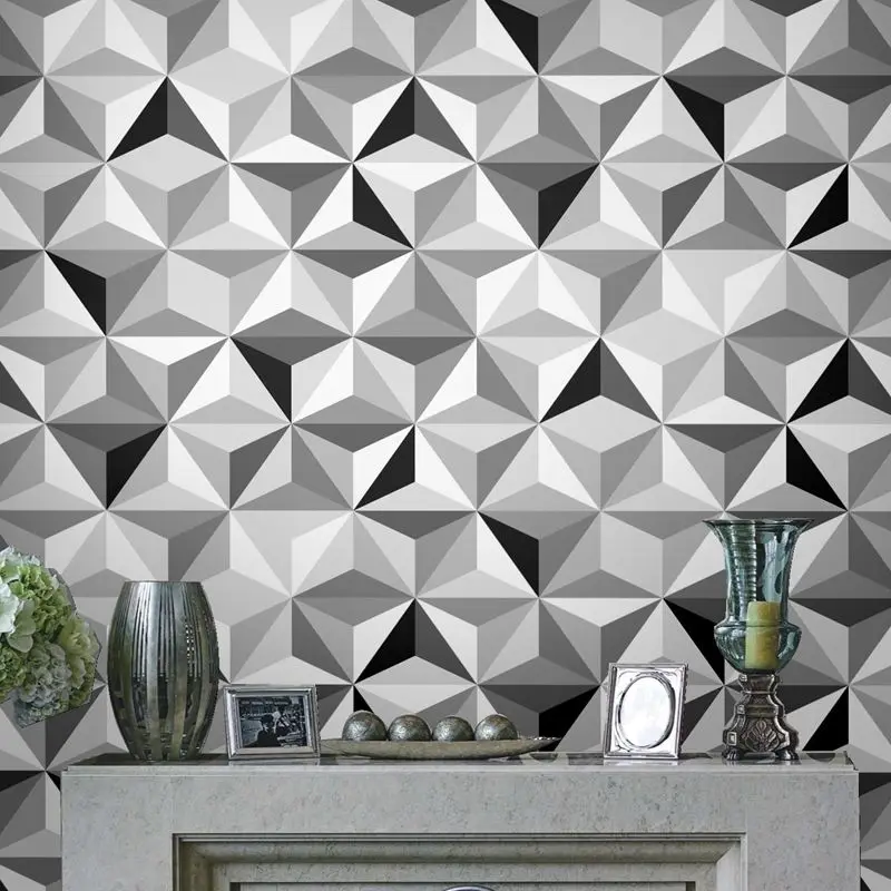 Nordic Ins 3D Geometric Wallpaper Black Grey White Wall Paper Modern Stripes Triangles Pattern Bedroom Living Room Home Decor