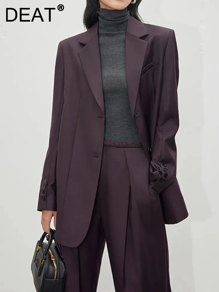 

DEAT Fashion Women's Blazer Notched Long Sleeves Single Breasted Loose Patchwork Split Suit Jackets Autumn 2023 New Tide 7AB1801
