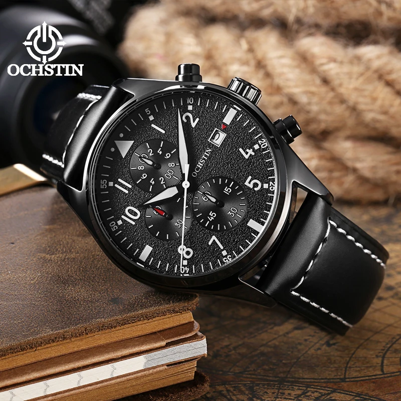 OCHSTIN Promotional Model 2024 Pilot Series Men's Watch Multifunction Quartz Movement Simple Atmosphere Men's Quartz Watch