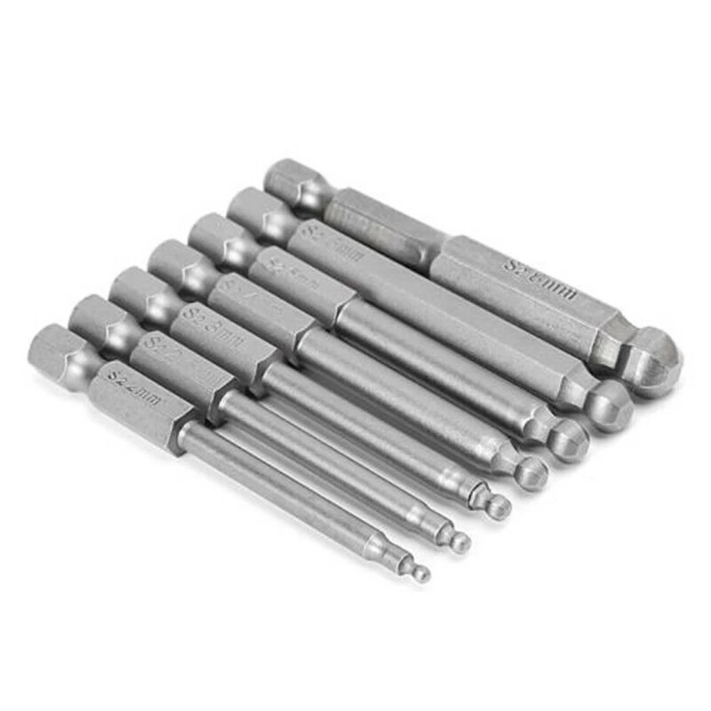 7pcs Ball End Hex Screwdriver Bits Set Metric Hex Bit 65mm Long