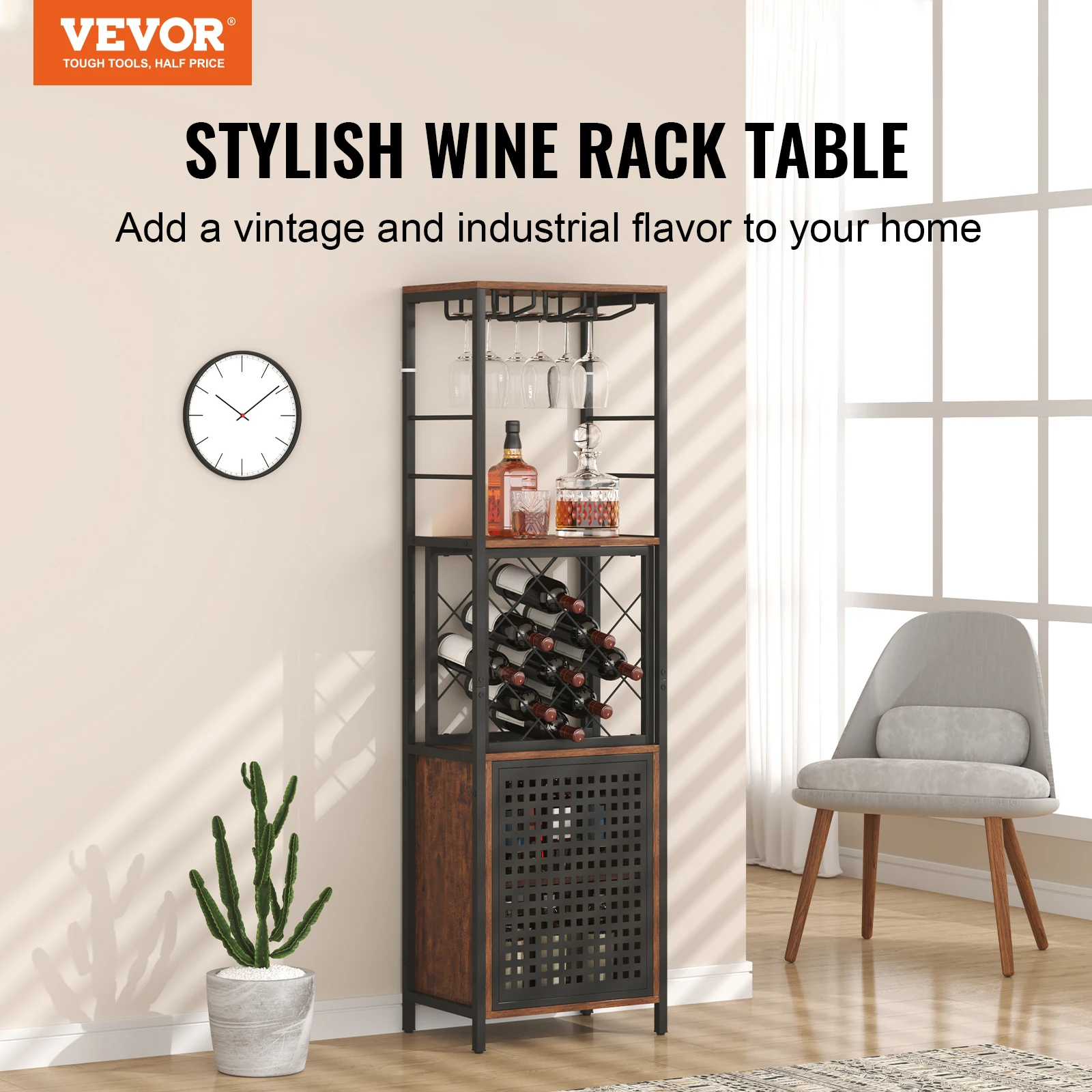 Wooden Wine Bar Cabinet for Liquor and Glasses