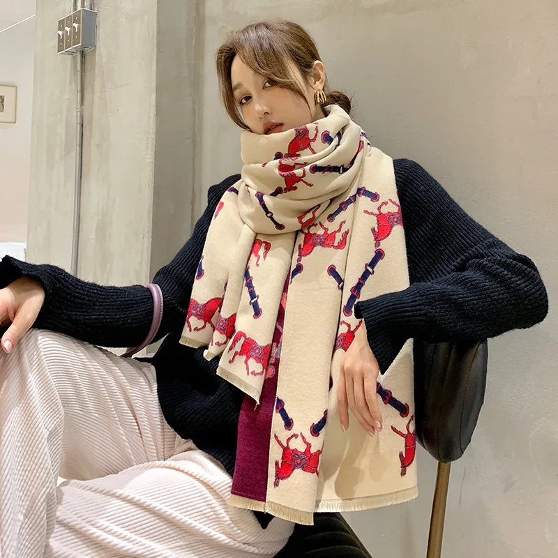 

Cashmere Padded Warming Scarf Fashion Lady Large Shawl And Wraps Women's Long Scarves Print Double-Sided Tassel Plaid Foulard