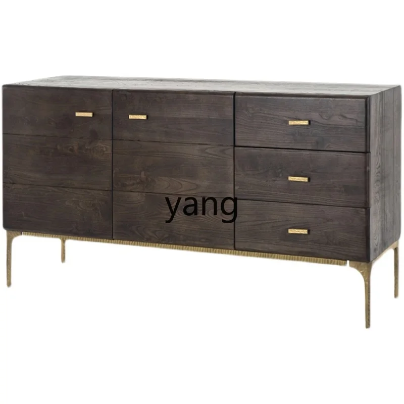 

Yhl Cast Iron Oak Chest of Six Drawers Entrance Cabinet Industrial Style Living Room Sideboard Cabinet Vintage Storage