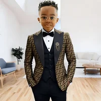 Costume de Cérémonie Floral pour Garçons 3 Pièces – Smoking de Mariage, Veste Formelle Simple Boutonnage, Gilet et Pantalon – Ensemble Blazer Enfant Coupe Slim 1