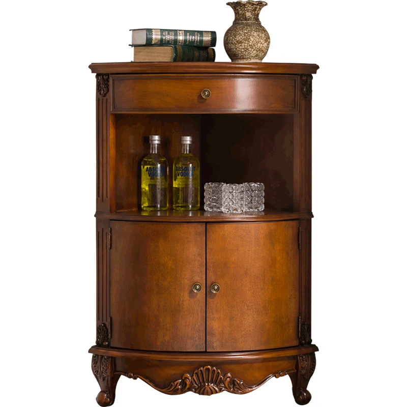 

American style solid wood corner cabinet, fan shaped European style living room triangle cabinet retro corner cabinet decoration
