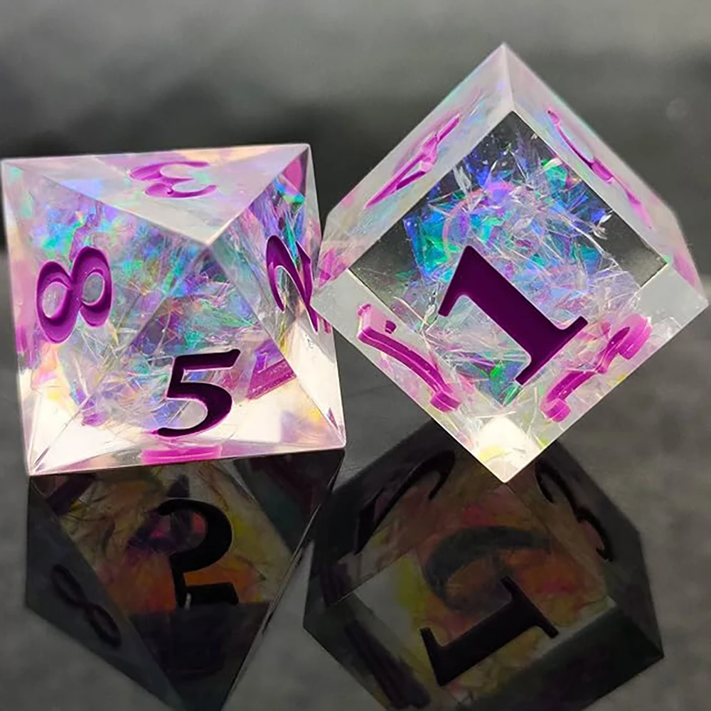 DND Transparent Sharp Edge Number Polyhedral Resin Dice D+D Dice Set For Dungeon and Dragon Pathfinder Role Playing Game(RPG)MTG 5