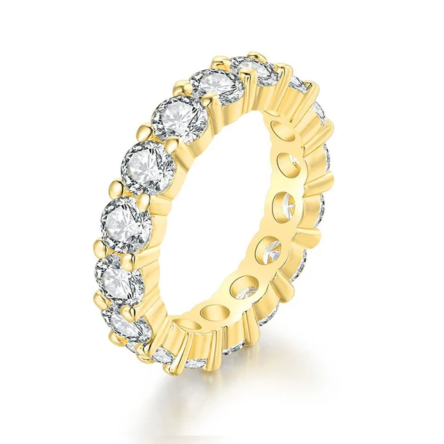 Handmade Eternity Promise Gold Crystal Ring AAA CZ Zirconia Engagement Wedding Band Rings for Women Men Finger Party Jewelry 24