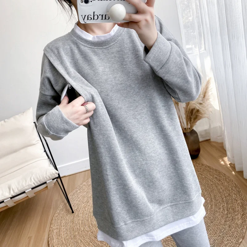 Pregnant Woman Postpartum Nursing Clothes For Spring And Autumn Wear Pure Cotton Nursing Top For Pregnant Maternal Clothes