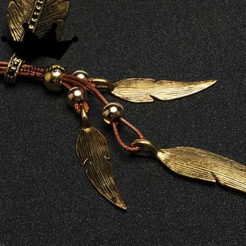 Mode Koreanische Neue Halskette Böhmischen Stil Seil Kette Blatt Feder Muster Anhänger Halskette Für Frauen Edlen Schmuck Collares Geschenk – Detail 2