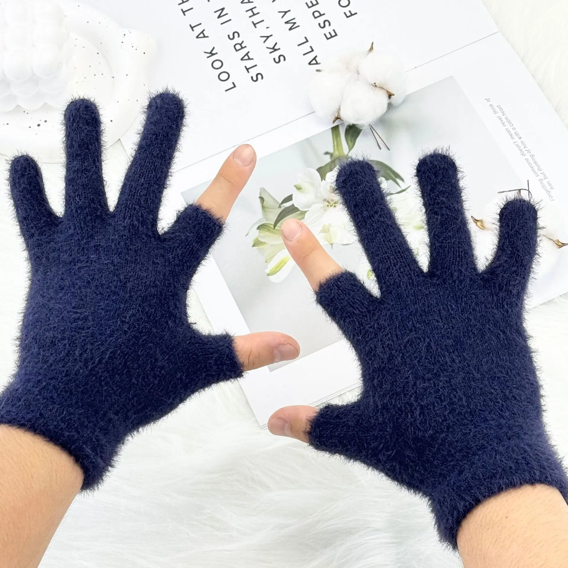 2pcs/1 쌍 회색 여성용 겨울 따뜻한 핑거리스 장갑(쓰기 및 터치 스크린 사용용) 캐주얼 외출 장갑, 터치스크린 장갑