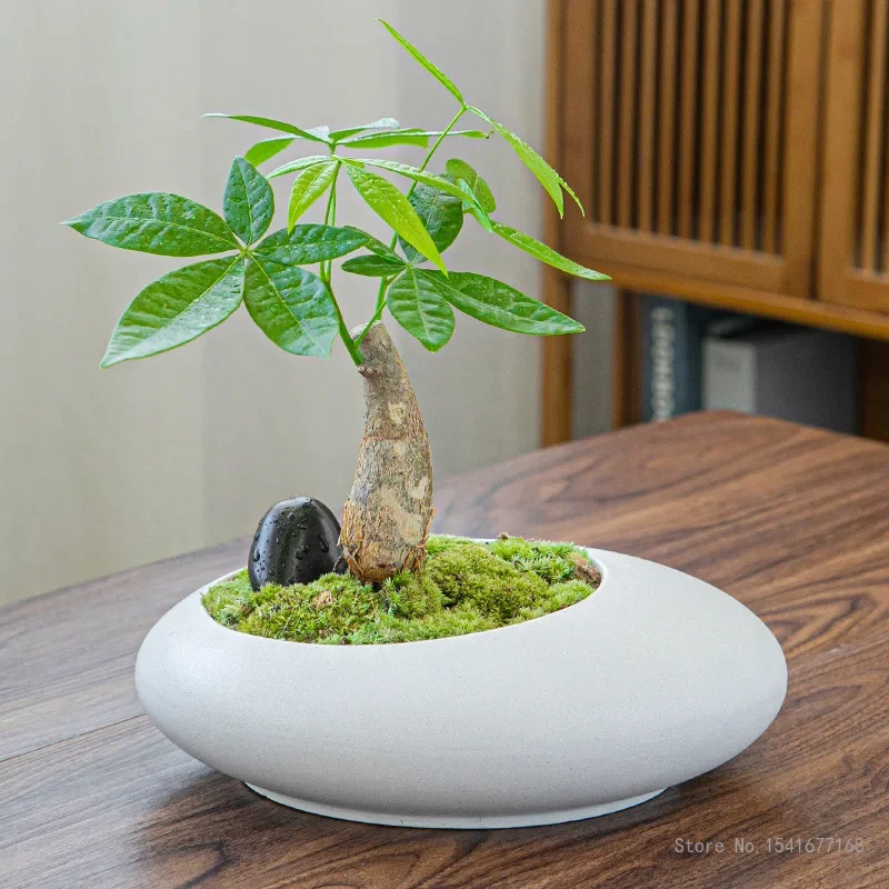 Ceramic Flowerpots, Large-caliber Hand-made Plant Pots, Micro-landscape pots, Large Air-permeable Flower Pots In The Office, 1Pc