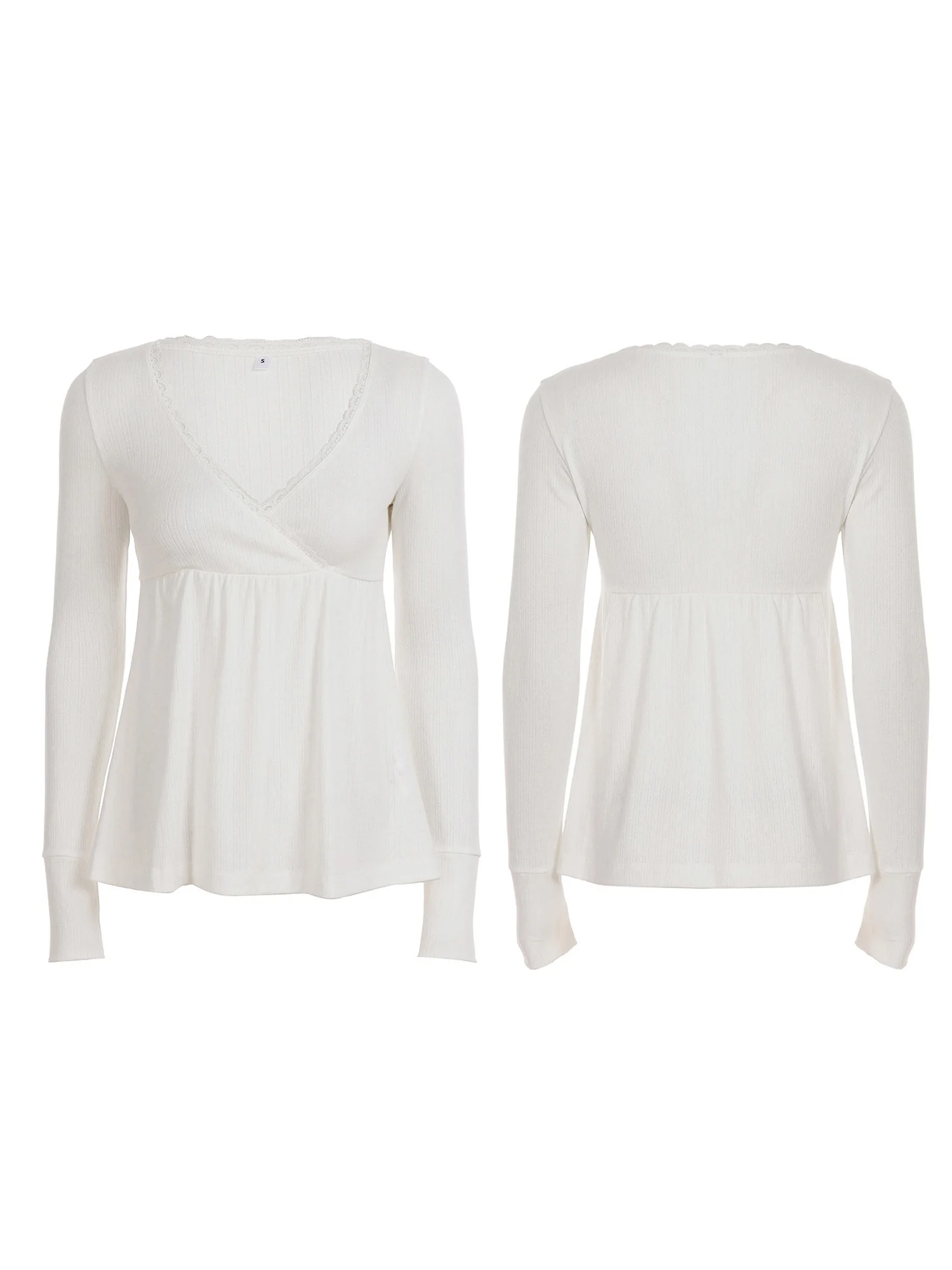 Women s Autumn Long Sleeve Blouse Elegant Solid Color V-Neck Wrap Top with Lace Trim for Stylish Casual Wear