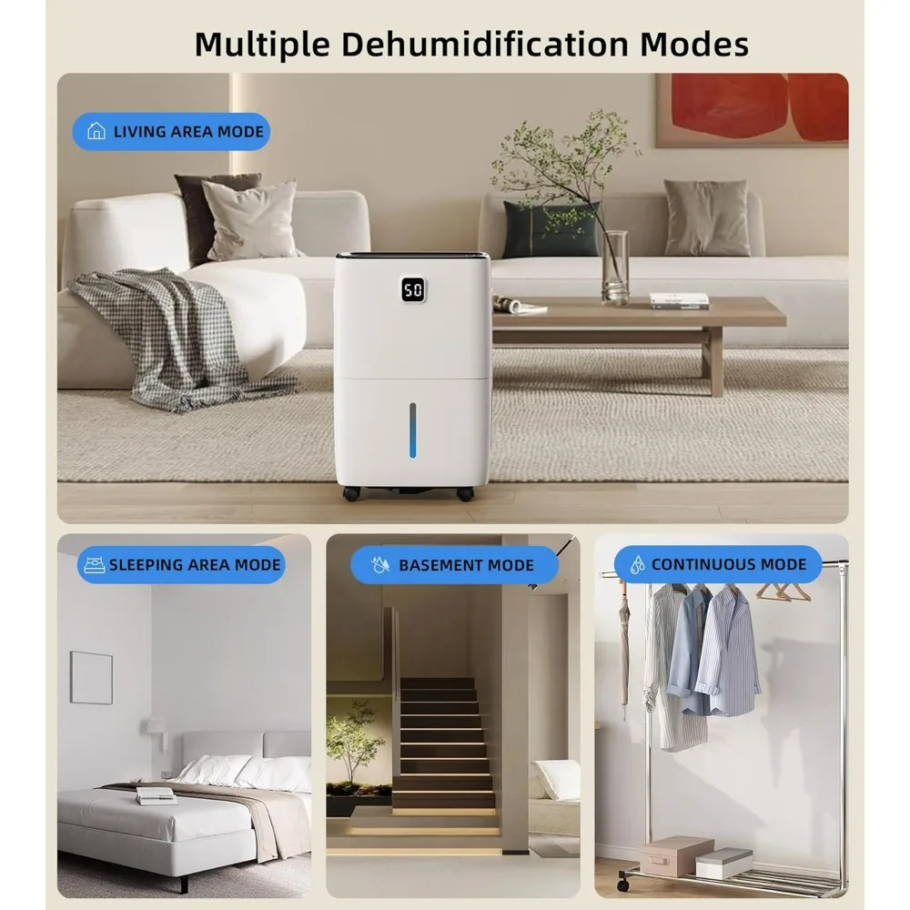 Dehumidifier for Basement with Drain Hose,24H Timer, Child Lock Dehumidifiers for Home Large Room Bathroom with Water Tank