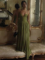 Robe Maxi en arête de poisson verte pour femmes, dos nu, épaules dénudées, plissée, Patchwork, Slim, robe de fête de noël, nouvelle collection 5