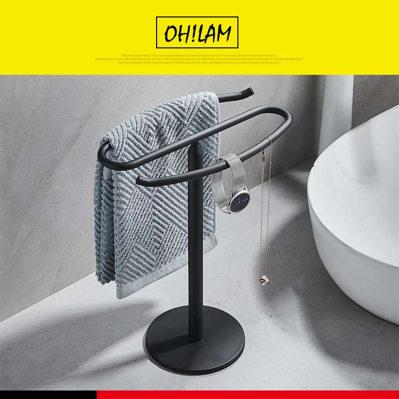 

Hand Towel Stand for Bathroom Counter Black Countertop Towel Stand Fingertip Towel Holder - Holds 2 Towels jewelry Watch Rack