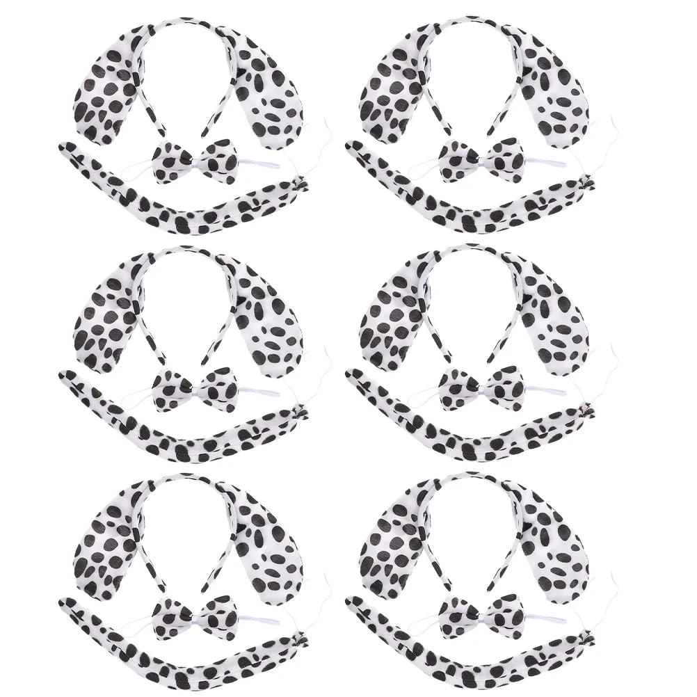 6 Sets Dalmatian Ears Headband Animal Costume Party Supplies Fabric Decorative Kids Bow Tie 5