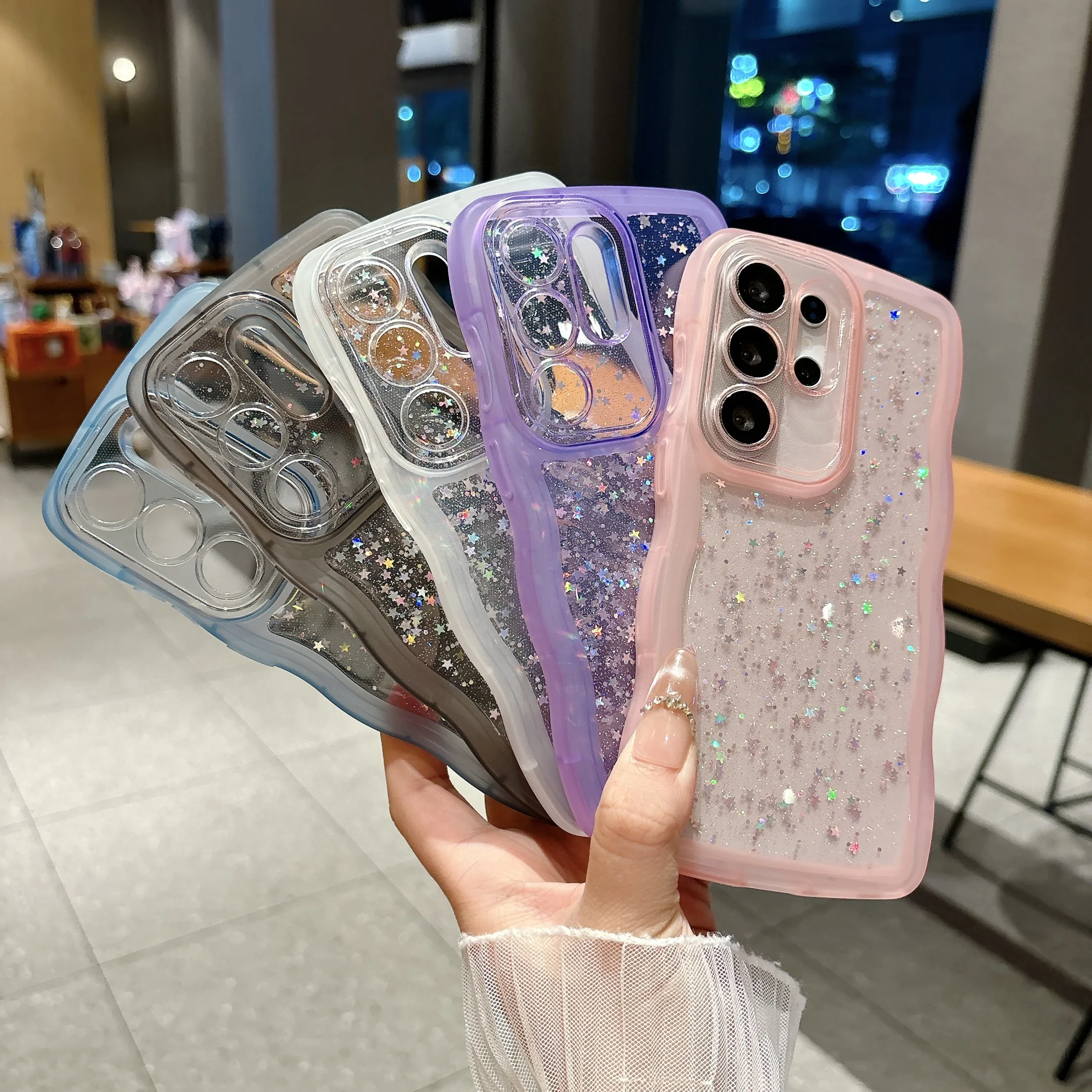 Stylish Clear Drip Glue Star Wave Shockproof Soft Phone Case