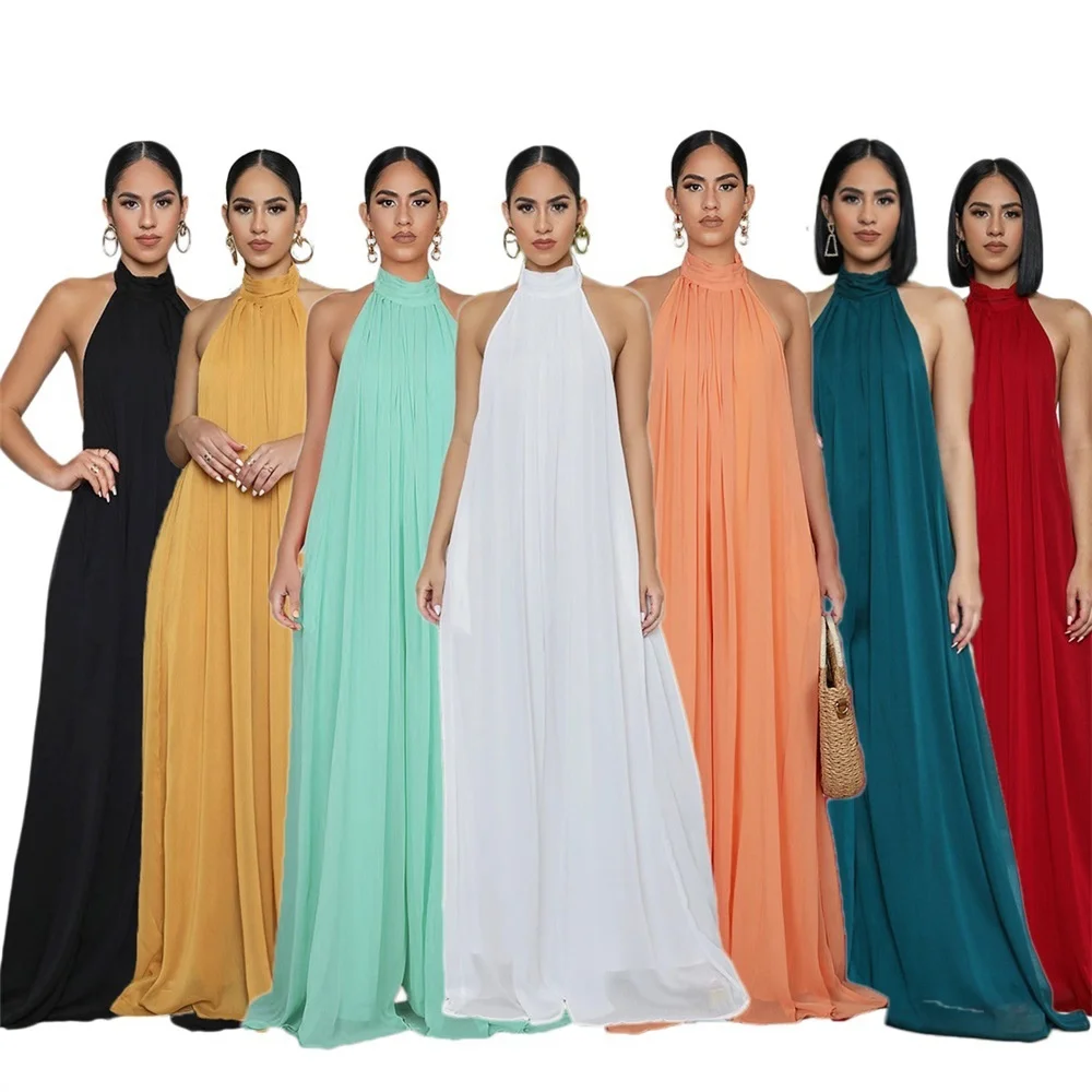 

Women Chiffon Halter Backless Jumpsuits