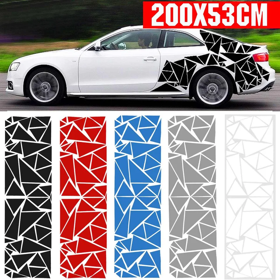 Adesivi Laterali Carrozzeria, Triangolo Universale Adesivi Decorazione Auto 200x60cm Adesivo Corpo Auto Fai Da Te per Camion SUV (Nero