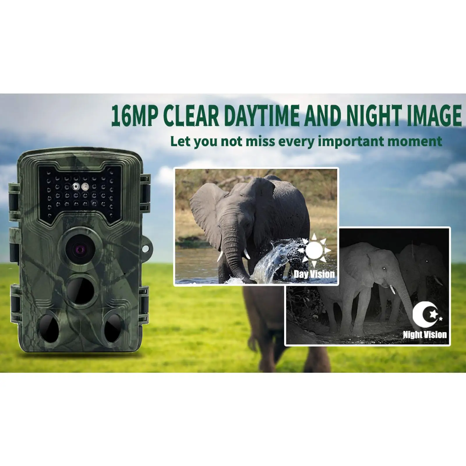 

Trail Camera 16MP 1080P FHD 120°Wide Camera Lens Game Hunting Camera for