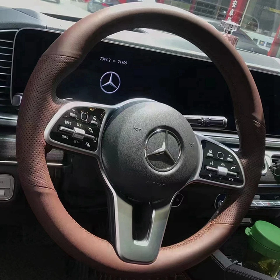 Geflecht Auto Lenkrad abdeckung benutzer definierte Echt leder Autozubehör für Mercedes Benz a w177 b w247 c-Klasse w205 cls-Klasse – Detail 2