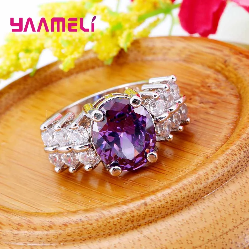 Elegant 925 Sterling Silver Purple Zircon Ring