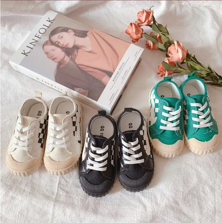 

Kids Canvas Shoes Cute Baby Toddler Soft-soled Single Shoes Spring Autumn New Fashion Lattice Boys Girls Casual Sneakders