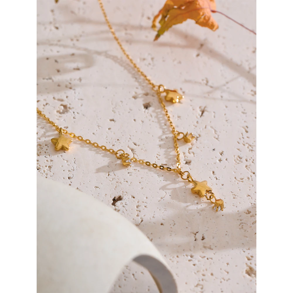 Yhpup Stainless Steel Zirconia Star Drop Necklace 18K Gold PVD Plated