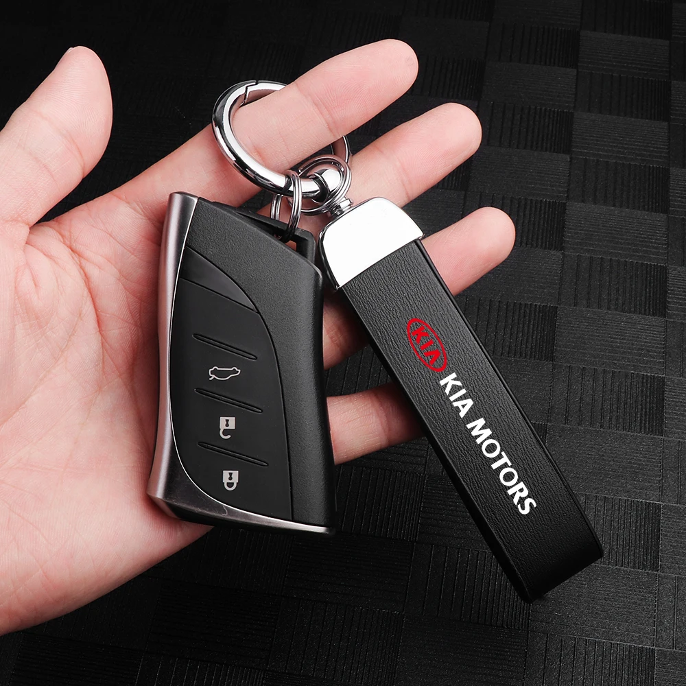 Auto Metall Schlüsselanhänger Schlüsselanhänger Leder Schlüsseletui geflochtenes Seil Schlüsselaufkleber für Kia Rio Picanto Sportage Morning Ceed Optima Seltos – Detail 5