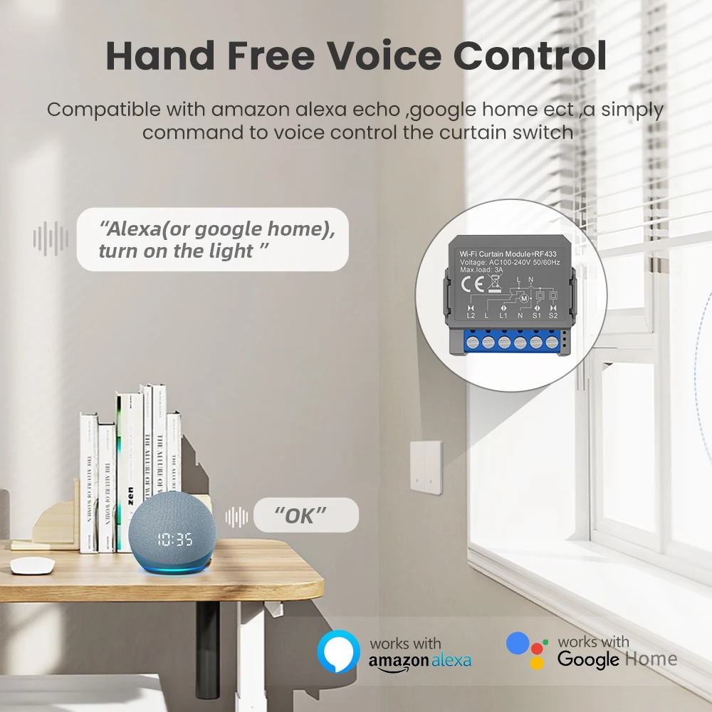 WiFi Smart Curtain Switch Module,Smart Life APP Remote Control,Work for Alexa Go