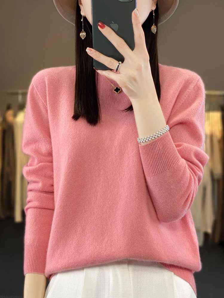 Autumn Winter Women Clothing Pullover New Fashion 100% Merino Wool Sweater Cashmere Tops Basic O-Neck Long Sleeve Knitwear - Image 4