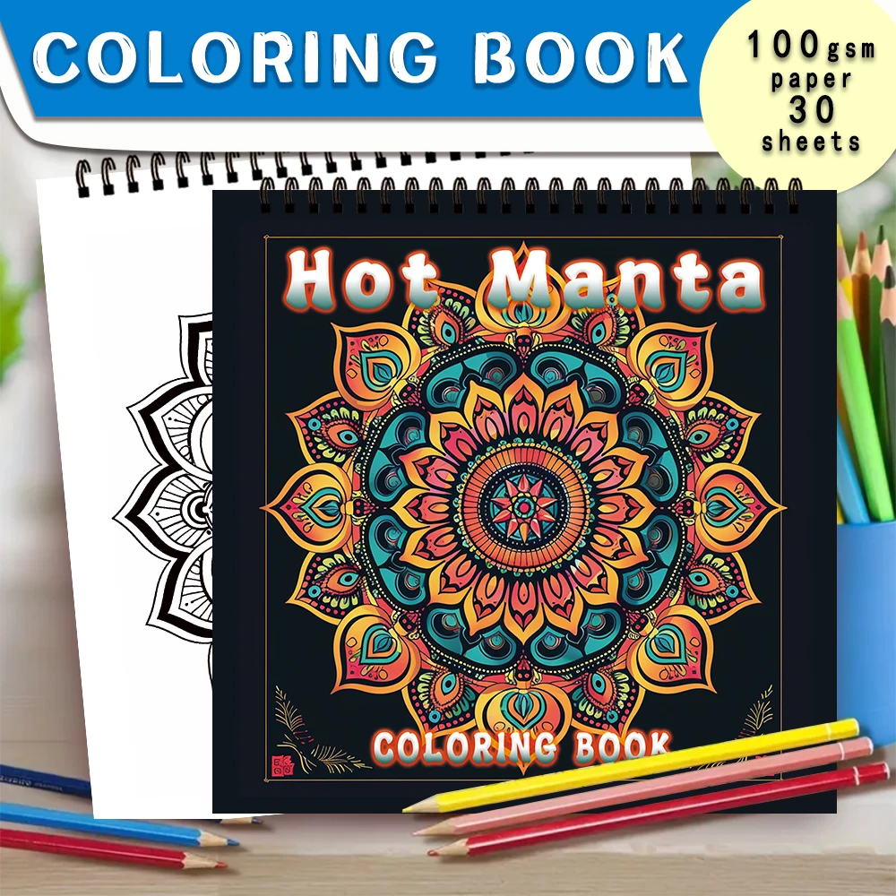 30 Sheets Adult Spiral Colouring Book, 8.3x 8.3 inches 100gsm Thick Paper, Perfect for Back to School Gifts, Halloween Gifts 4